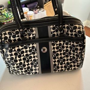 Coach black and white Chelsea Heritage leather satchel purse